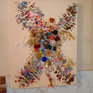 1 of a kind painting embellished with vintage and antique jewels